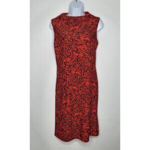 Jude Connally Womens Red Black Paisley Sleeveless Dress S High Boatneck Nylon
